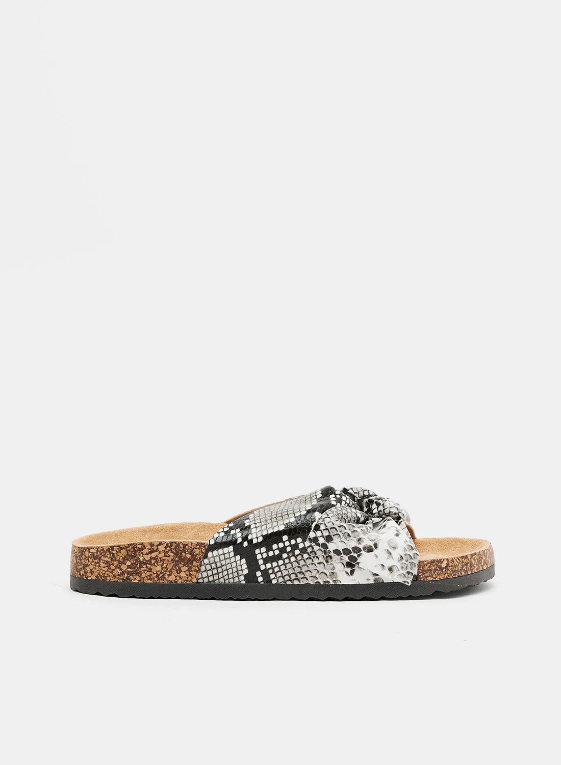DOWN TO EARTH Snakeskin Print Flat Sandals