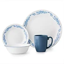Corelle Livingware Blue/White Glass/Stoneware Cornflower Dinnerware Set 16 pk
