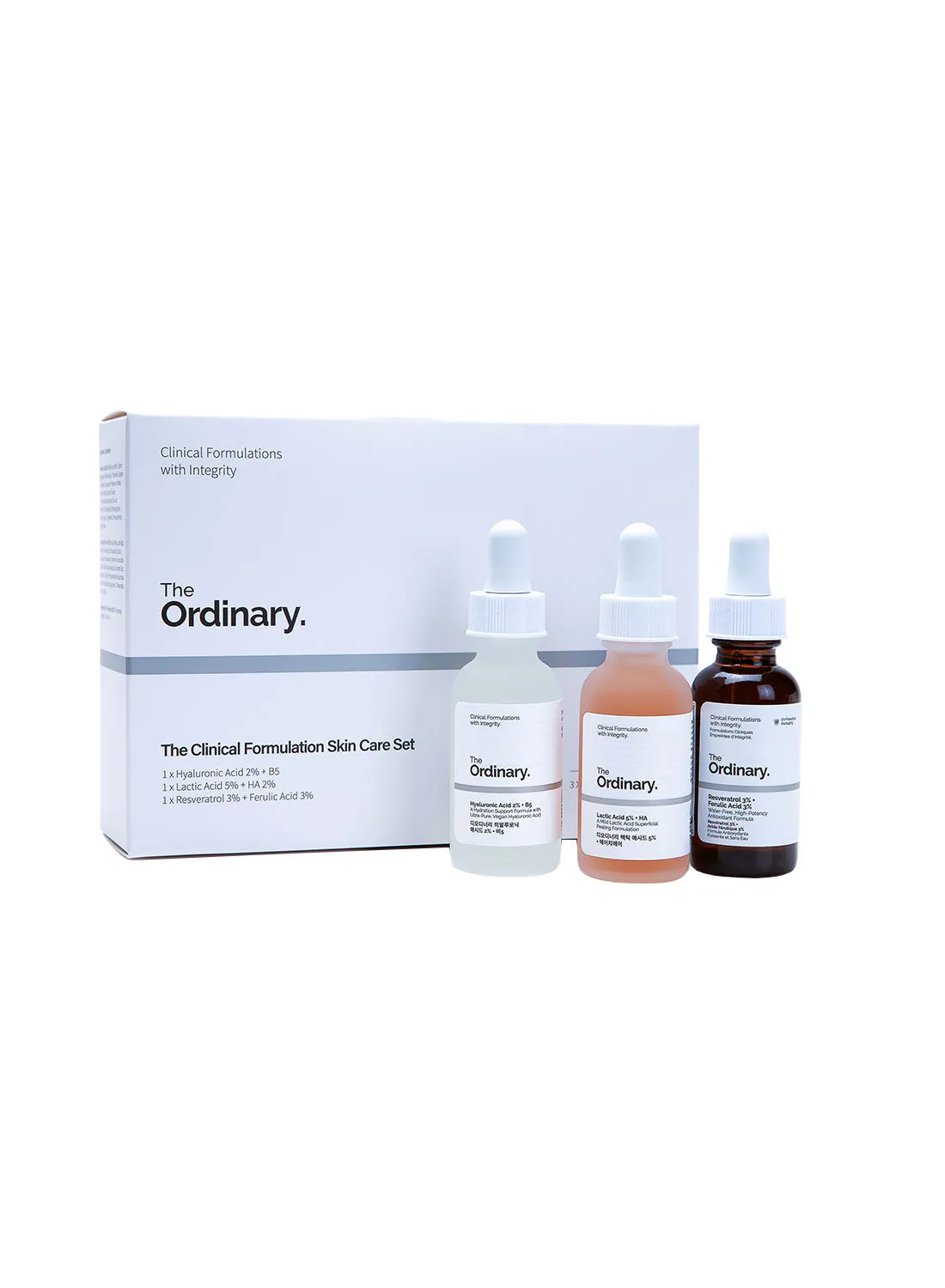 The Ordinary Clinical Formulation Skin Care Set - Hyaluronic Acid 2% + B5, Lactic Acid 5% + HA 2%, Resveratrol 3% + Ferulic Acid 3% 30+30+30ml
