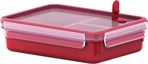 Tefal Master Seal Micro Rectangle Food Storage With Inserts, 1.2 Litre, Red/Clear, K3102412