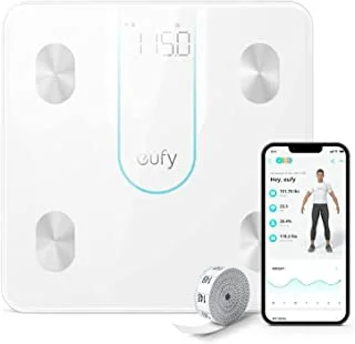 eufy Smart Scale P2 ، ميزان حمام رقمي مع Wi-Fi ، بلوتوث ، 15 قياسًا بما في ذلك الوزن ، دهون الجسم ، مؤشر كتلة الجسم ، كتلة العضلات والعظام ، 3D Virtual Body Mod ، أبيض
