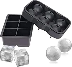 SHOWAY Ice Cube Trays Silicone Set of 2, Sphere Ice Ball Maker with Lid and Large Square Ice Cube Molds for Whiskey, Reusable & BPA Free (Set of 2)