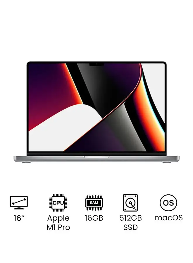 Apple MacBook Pro MK183 16-Inch Liquid Retina XDR Display Apple M1 Pro Chip With 10-Core CPU And 16-Core GPU/16GB RAM/512GB SSD/English And Arabic Keyboard Space Grey