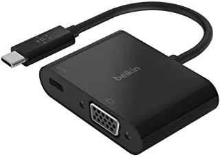 محول Belkin USB-C إلى VGA + شحن (يدعم دقة فيديو HD 1080p ، طاقة عبور 60 وات للأجهزة المتصلة) محول MacBook Pro VGA