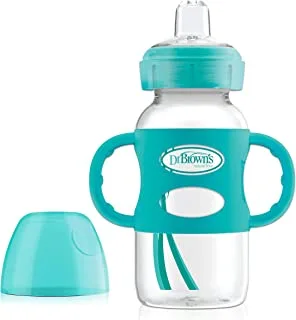 Dr. brown's options+ wide-neck sippy spout baby bottle with silicone handle, turquoise, 9 ounce