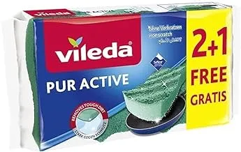 Vileda Glitzi PUR Active Pots and Dishes Cleaner, Green, 3 Piece Set