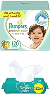 Pampers Premium Care, Size 6, 120 Diapers + 768 Complete Clean Wet Wipes