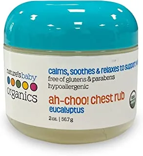 Nature's Baby Organics Ah-Choo! Chest/Cold/Vapor Rub, Eucalyptus, 2 oz. | Soothing Breathing Relief for Babies, Kids, Adults! Natural for Sinus Congestion & Flus| No Synthetics, Glutens, Parabens