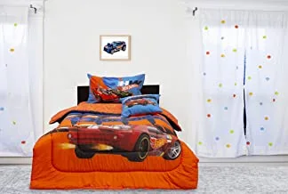 Kidz Klub Hot Wheel Comforter Single 3 pcs set- Fabric: Front 160TC 100% Cotton - Reversible 144TC PC- Comforter 160x230cm + 1pc Pillowcase 50x75cm + 1pc Cushion Cover 40x40cm, Red