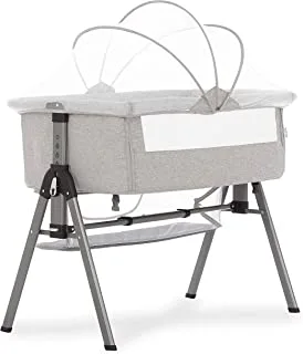 Dream On Me Lotus Bassinet & Easy Folding Bedside Sleeper with Height Adjustable Bedside Baby Travel Crib -Grey