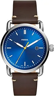 ساعة فوسيل للرجال من كوموتر كوارتز بشاشة عرض تناظرية وحزام جلدي FS5539