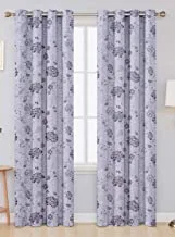 Home Town Floral Printed Jaquard/Polyester Black Out Light Grey/Black Curtain,135X240Cm