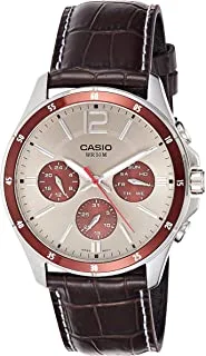 Casio Watch For Men Silver Dial Leather Band - MTP-1374L-7A1