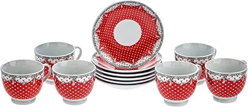 Harmony Cup And Saucer 180Cc Set of 12 (Red And White)