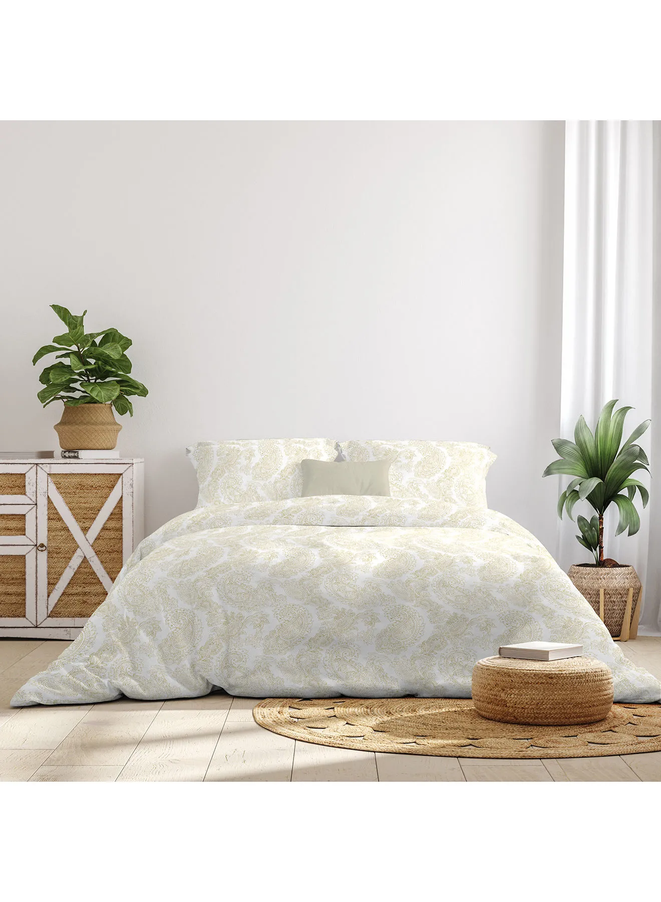 Amal Duvet Cover Set With Pillow Cover 50X75 Cm, Comforter 160X200 Cm - For Double Size Mattress - 100% Cotton Percale - Sleep Well Lightweight And Warm Bed Linen Cotton White/Yellow