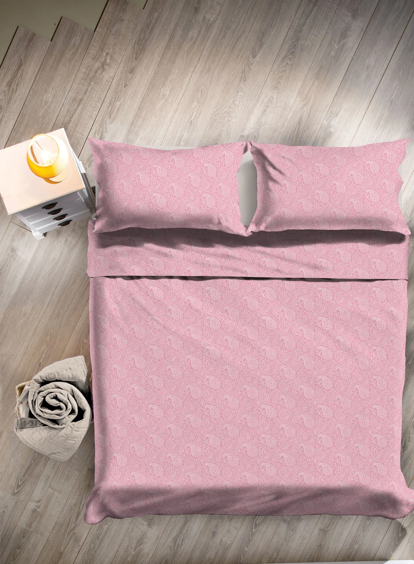 Amal Duvet cover set With Pillow Cover 50X75 Cm, Comforter - For Super King Size Mattress - 100% Cotton Percale - 144 Thread Count Cotton Pink 260x220cm