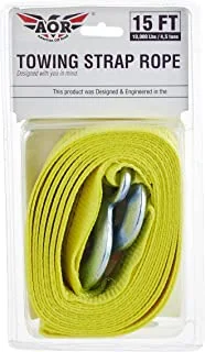 Aor American Off Road Towing Strap Rope With Safety Hooks, Yellow, 2 Inches X 13 Feet, 6198