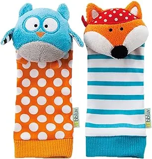 bblüv – Düo - Foot Finders - Fun and colorful baby developmental socks with rattle (Fox and Owl)
