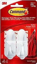 Command Designer Medium Hooks White color, 2 hooks + 3 strips/pack | holds 1.3 kg each hook | Organize | Decoration | No Tools | Holds Strongly | Damage-Free Hanging