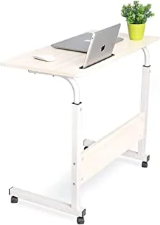 Laptop Table Desk Stand Mobile Computer Workstation Height Adjustable with Phone Holder Rolling Wheel MovableBedroom Living Room Office White Maple