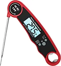 IBAMA Digital Meat Thermometer Food Thermometer with LCD Magnet and Corkscrew,IPX6 Super Waterproof Kitchen Cooking Thermometer Probe for Baking, Oven, Fryer, Candy, Grill, BBQ and Turkey (Red)