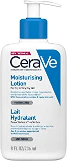 CeraVe Moisturizing Lotion 24H Body and Face Moisturizer for Normal to Dry Skin with Hyaluronic Acid and Ceramides Non-comedogenic, oil-free, Fragrance Free 8Oz, 236 ML