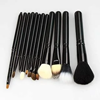 Professional 12pcs Makeup Brush Container Set Cosmetic Brush set with Leather Cup Holder - Black