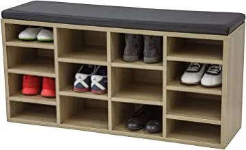 VINCENT (L) shoe cabinet with seating-accommodation oak - 14 shelves