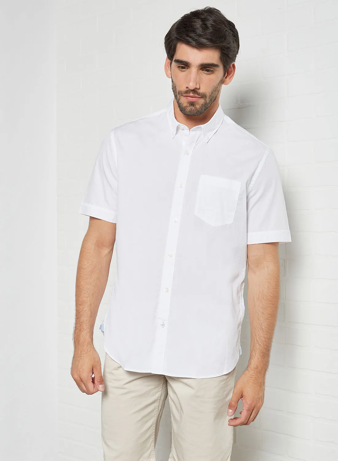 MANGO Plain Short Sleeve Shirt White