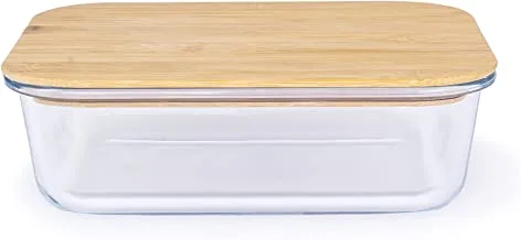 كوزين آرت وعاء طعام زجاجي مستطيل الشكل مع غطاء بامبو شفاف 1040 مل