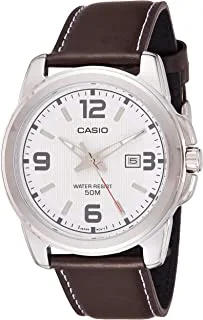 ساعة كاسيو كلاسيك للرجال بمينا أبيض وبسوار جلدي [MTP-1314L-7AVDF]