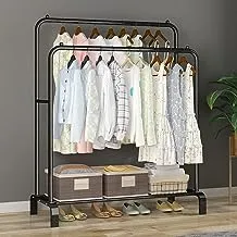 Clothes Rack, Clothing Garment Rack Metal Double Rail Hanging Clothes 2-Tier Storage Shelf for Boxes Shoes Boots Commercial Grade Multi-Purpose Entryway Shelving Unit for Home Office Bedroom (black)