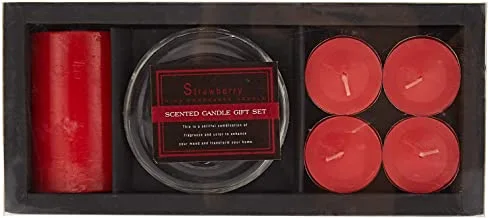 Harmony machine made tealight with pillar and glass plate candle gift set, red