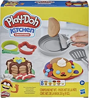 Play-Doh Kitchen Creations Flip 'N Pancakes Playset 14-Piece Breakfast Toy For Kids 3 Years And Up With 8 Non-Toxic Modeling Compound Colors