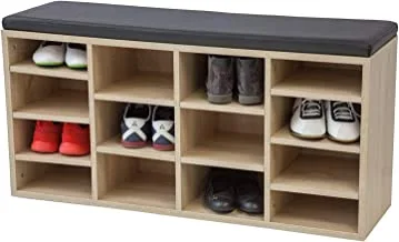 VINCENT (L) shoe cabinet with seating-accommodation core oak - 14 shelves