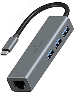 Smart Premium 4 in 1 USB-C Hub, RJ45 Lan Port, Ethernet Support 1000 MB/S, USB A 3.0 Support 5GB/S, Grey