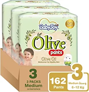 BabyJoy Olive Pants, Size 3, Medium, 6-12 Kg, Mega Box, 162 Diapers