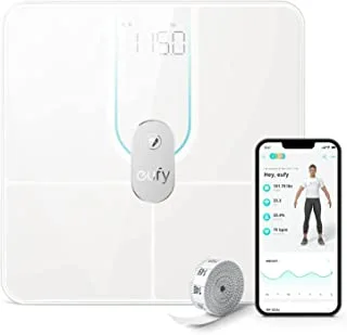 eufy Smart Scale P2 Pro, Digital Bathroom Scale with Wi-Fi Bluetooth, 16 Measurements Including Weight, Heart Rate, Body Fat, BMI, Muscle & Bone Mass, 3D Virtual Body Mode, White, T9149