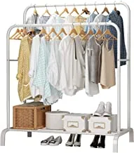 SHOWAY Garment Rack,Heavy Duty Clothes Rack with Storage Shelf ＆Double Clothes Rail Rod,Metal Clothes Hanger Rack for Hallway Bedroom (White)