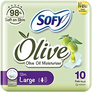 SOFY Olive Sanitary Pads With Wings, Slim, Large 29 cm, Pack of 10 Pads