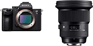 Sony-ILCE7M3 Black Alpha a7 III Body Only ، كاميرا كاملة الإطار غير مزوَّدة بمرآة وعدسة 259965105mm f / 1.4-16 للكاميرا الأساسية الثابتة ، أسود لجهاز Sony E Mount
