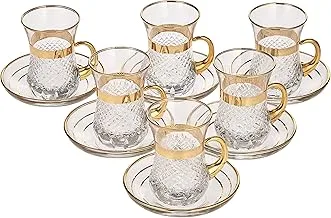 ABKA Turkey Vintage Turkish Tea Glasses Cups Set of 12 for Party - (Arabic tea cups) 12PCS ISTIKAN CUP SET-GOLD DKR, Clear/Silver, TD-IS-56-2263