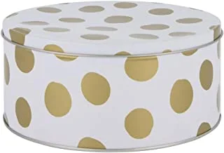 Hema Biscuit Tin, 19.5 Cm Diameter, White/Gold Polka Dots