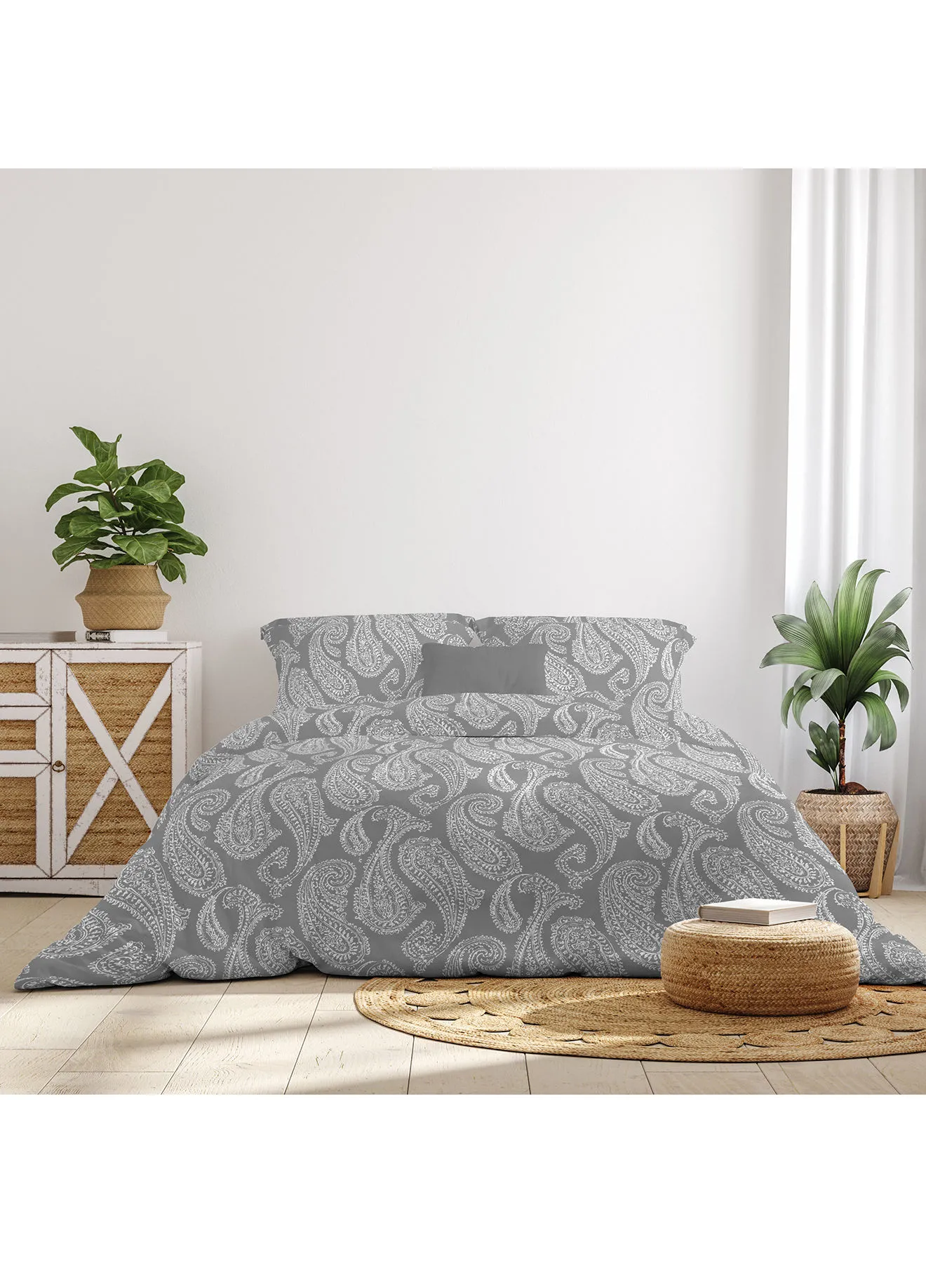 Noon East Comforter Set With Pillow Cover 50X75 Cm, Comforter 160X220 Cm - For Double Size Mattress - 100% Cotton Percale - Sleep Well Lightweight And Warm Bed Linen Grey 240x260cm