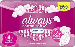 Always Soft Ultra Thin, Large sanitary pads with wings, 16 count