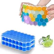 SHOWAY Silicone Ice Cube Trays with Removable Silicone Lids- 2 Pack- BPA Free Ice Tools- Hexagon Molds, Food Grade Kitchen Gadgets- Easy Release Flexible Trays