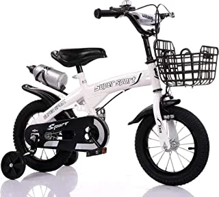 دراجات أطفال ZHITONG مع عجلات تدريب وزجاجة ماء 14 بوصة ، أبيض ، مقاس S