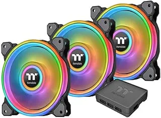 Thermaltake Riing Quad 12 RGB Radiator Fan TT Premium Edition 3 Fan Pack - NeonMaker Light Editing Software - Hydraulic Bearing with Low-Noise Design - 9 Fan Blade - Black (Controller included)