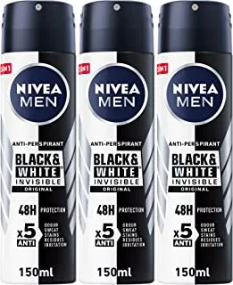 Nivea MEN Antiperspirant Spray for Men, Black & White Invisible Protection Original, 3x150ml