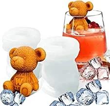 SHOWAY 3D Silicone Ice Cube Mould, Bear Ice Cube Trays Silicone Mould BPA Free, Flexible Safe Reusable Novelty Bear Shape Portable Sphere Silicone Ice Cube Maker Tools Bags 2 Pcs